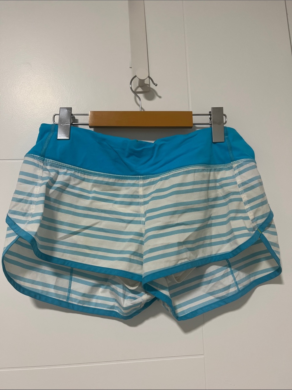 lululemon athletica Aqua Stripe Athletic Shorts with Teal Waistband